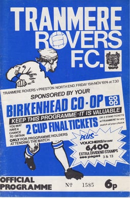 Tranmere Rovers v Preston North End Match Programme 1974-11-15